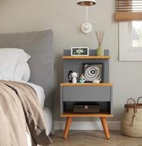 Mesa De Cabeceira Retrô Com 1 Gaveta Sleep Com Prateleira