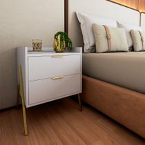Mesa de Cabeceira Retrô com 2 Gavetas Asher 45cm - Branco