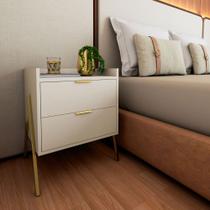 Mesa de Cabeceira Retrô com 2 Gavetas Asher 45cm - Off White