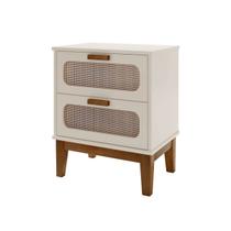 mesa de cabeceira retro com 2 gavetas Santorini 45cm para quarto design classico pé Madeira maciça moderna