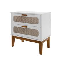 mesa de cabeceira retro com pes de madeira maciça santorini 60cm com 2 gavetas vintagen para quarto