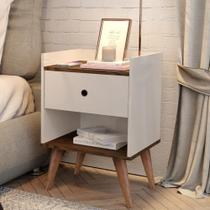 Mesa de Cabeceira Retrô Decore 1 Gaveta - Off White / Freijo - RPM Móveis