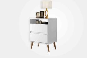 Mesa de Cabeceira Retro Lotus 2 Gavetas Branco J&A Móveis Mesa de Cabeceira Retro Lotus 2 Gavetas Branco J&A Móveis