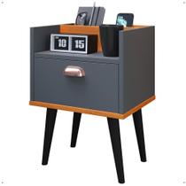 Mesa de Cabeceira Retro Milena Compacta com Gaveta Porta Celular Quarto