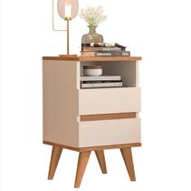 Mesa De Cabeceira Retrô Pés Palito2 Gavetas e 1 Nicho Pop Off White Com Nature