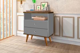 Mesa de Cabeceira Retrô Status 2 Gavetas Cinza com Jequitiba - Rede Móveis