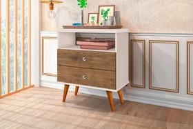 Mesa de Cabeceira Retrô Status 2 Gavetas OffWhite com Jequitiba - Rede Móveis