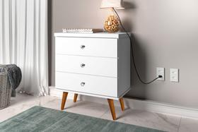 Mesa de Cabeceira Retrô Status 3 Gavetas Branco - JeA Móveis