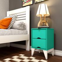 Mesa De Cabeceira Retro Twister Em MDF Com 2 Gavetas Quarto TILILIN Móveis Verde Turquesa