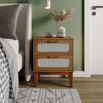 Mesa de Cabeceira Retrô Vintage 2 Gavetas Santorini Amêndoa 45 Cm com Tela Indiana Mesa de Cabeceira Retrô Vintage 2 Gavetas Santorini Amêndoa 45 Cm com Tela Indiana