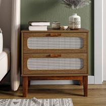 Mesa de Cabeceira Retrô Vintage 2 Gavetas Santorini Amêndoa 60 Cm com Tela Indiana