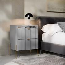 Mesa De Cabeceira Ripada Verde Fendi 2 Gavetas Pés Dourado Luxo Cor:Conect