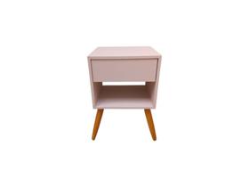 Mesa de Cabeceira Rosa com Pés de Madeira Natural Mesa de Cabeceira Rosa com Pés de Madeira Natural