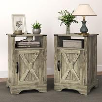 Mesa de Cabeceira RoyalCraft Estilo Fazenda Cinza com Estação de Carregamento 41 cm