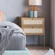 Mesa de Cabeceira Selene 2 Gavetas Palhinha Pés metálicos Oslo Artesano