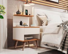 Mesa de Cabeceira Sleep com 1 gaveta com pés estilo retrô - Off White com Cinamomo