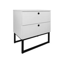 Mesa de Cabeceira Slim Branco 2 Gavetas Base Industrial Preta - Vallisa Decor Mesa de Cabeceira Slim Branco 2 Gavetas Base Industrial Preta - Vallisa Decor