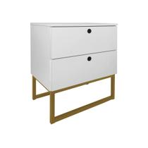 Mesa de Cabeceira Slim Branco 2 Gavetas Base Metálica Dourada - Vallisa Decor