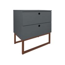 Mesa de Cabeceira Slim Cinza 2 Gavetas Base Industrial Cobre - Belliv Decor