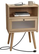Mesa de cabeceira SOOWERY Mid Century com estação de carregamento e porta de vidro
