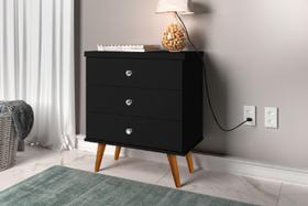 Mesa De Cabeceira Status 3 Gavetas Preto