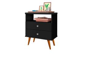 Mesa De Cabeceira Status Com Duas Gavetas Nicho E Pés Palito Retrô