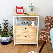 Mesa de Cabeceira Style de Ferro e Madeira com 2 Gavetas Industrial Natural e Branco Mesa de Cabeceira Style de Ferro e Madeira com 2 Gavetas Industrial Natural e Branco