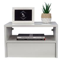Mesa De Cabeceira Suspensa 40cm Branca Com 1 Gaveta Inferior e Nicho Para Quarto Lateral da Cama e Escritório Mesa De Cabeceira Suspensa 40cm Branca Com 1 Gaveta Inferior e Nicho Para Quarto Lateral da Cama e Escritório