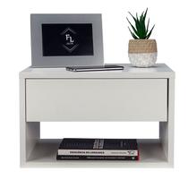 Mesa De Cabeceira Suspensa 50cm Branco 1 Gaveta Superior e 1 Nicho Para Lateral de Cama no Quarto