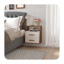 Mesa de Cabeceira Suspensa Cama Quarto 2 gavetas cor Freijó / Off white - Comprar Moveis em Casa