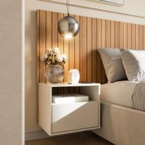 Mesa de Cabeceira Suspensa com Efeito Ripado Cross Freijó - Movelove Mesa de Cabeceira Suspensa com Efeito Ripado Cross Freijó - Movelove