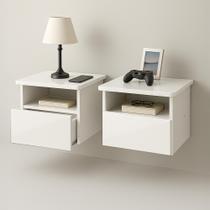 Mesa de Cabeceira Suspensa com Gaveta Kit com 2 Unidades Acabamento Alto Brilho
