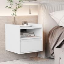 Mesa de Cabeceira suspensa com porta basculante Milena Cor Branco - Comprar Moveis em Casa Mesa de Cabeceira suspensa com porta basculante Milena Cor Branco - Comprar Moveis em Casa