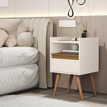 Mesa de Cabeceira Suspensa e com Pés Milleide com Porta Cor Off white / Nature - Comprar Moveis em Casa