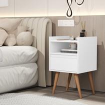 Mesa de Cabeceira Suspensa e Com Pés Palito, Com Porta Milena cor Branco - MJM Casa dos Moveis