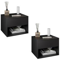 Mesa de Cabeceira Suspensa MDF com Gaveta Nicho e Kit de Fixação Preto Cinza Off White