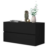 mesa de cabeceira suspenso flutuante de parede para cama box eros 60cm preto fosco com 2 gavetas design moderno