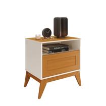 Mesa de Cabeceira UB Estilo Retrô 1 Gaveta com Nicho Cor Off White / Cedro Mesa de Cabeceira UB Estilo Retrô 1 Gaveta com Nicho Cor Off White / Cedro