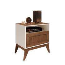 Mesa de Cabeceira UB Estilo Retrô 1 Gaveta com Nicho Cor Off White / Nogueira Mesa de Cabeceira UB Estilo Retrô 1 Gaveta com Nicho Cor Off White / Nogueira