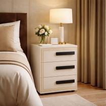 Mesa de Cabeceira Valência 3 Gavetas Creme/Branco - Politorno