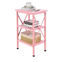 Mesa de cabeceira VECELO com 61 cm de altura e 3 camadas de armazenamento rosa
