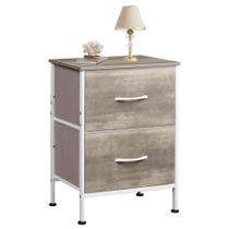 Mesa de cabeceira WLIVE Greige Oak com 2 gavetas de tecido de 60 cm