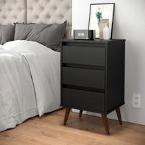 Mesa De Cabeceira Wood Pés Palito 3 Gavetas Retrô