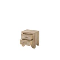 Mesa de cabeceira Yardlio Rustic Natural Malaysia de madeira com 2 gavetas