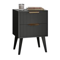 Mesa de cabeceira YAUKOMEL canelada com 2 gavetas branca/preta CTG55BK