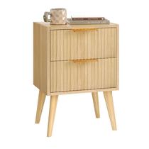 Mesa de cabeceira YAUKOMEL canelada com 2 gavetas brancas com pernas de madeira