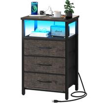 Mesa de cabeceira Yoobure com estação de carregamento de 20 cores LED cinza Mesa de cabeceira Yoobure com estação de carregamento de 20 cores LED cinza