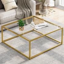 Mesa de café Adompacat Glass Square 68x68cm Gold Living Room