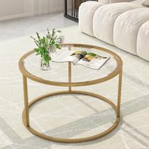 Mesa de café Easy Paws Glass Top Round Gold Metal Frame Mesa de café Easy Paws Glass Top Round Gold Metal Frame