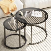 Mesa de café Nesting aboxoo Grey Glass, conjunto de 2 Mesa de café Nesting aboxoo Grey Glass, conjunto de 2